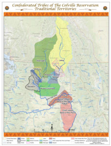 Map of present-day Colville Confederated Tribes and the traditional territories including Sinixt traditional territory.